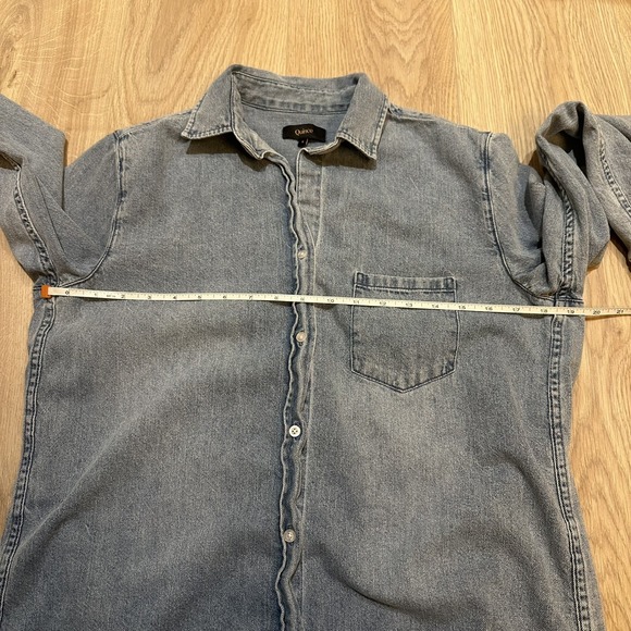 Quince Womens Distressed Denim Long Sleeve Shirt Dress Size S EUC Fall Boho - Picture 9 of 12